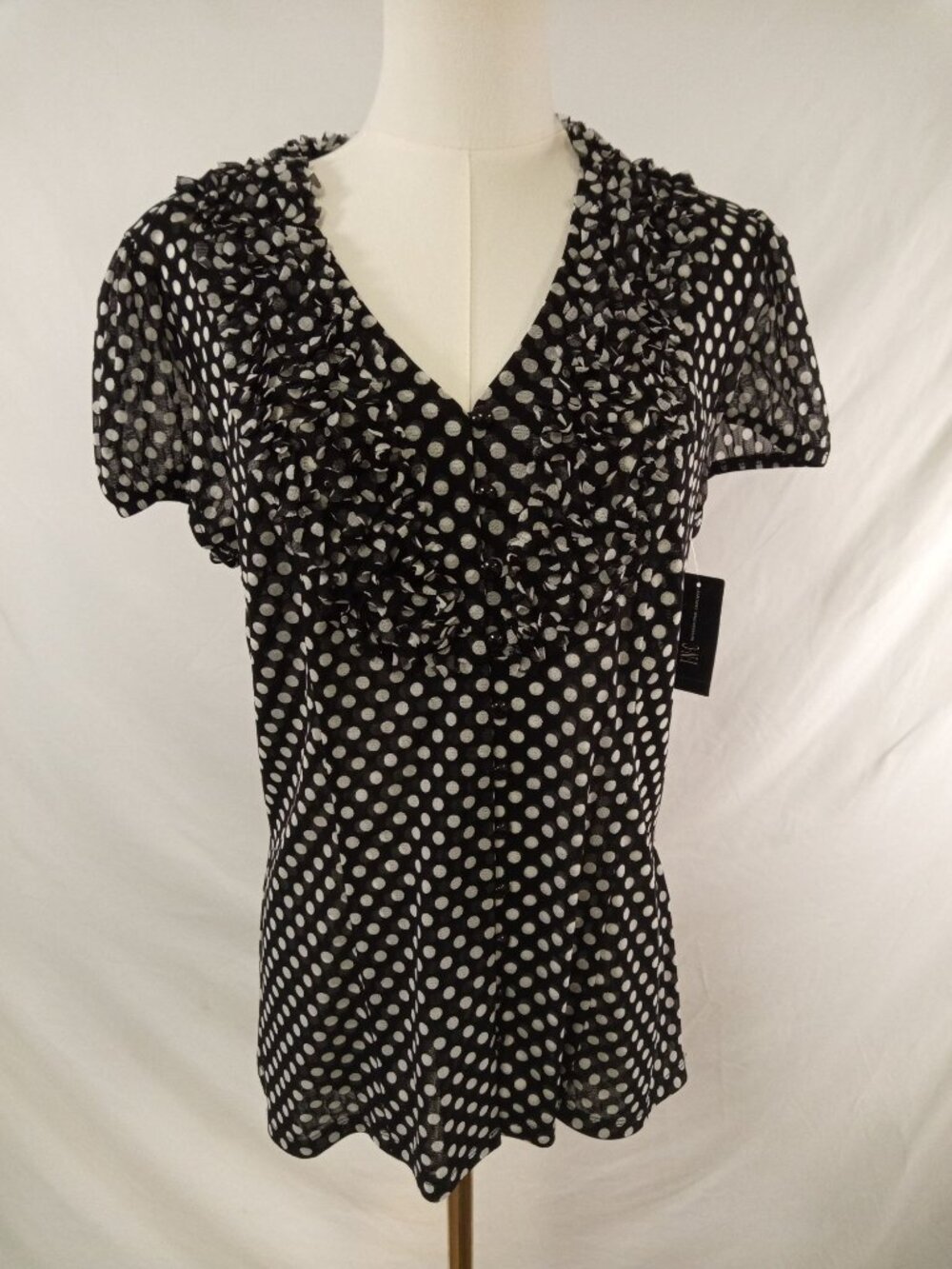 NWT International Concepts Women's Black w/White Polka Dots Size Large